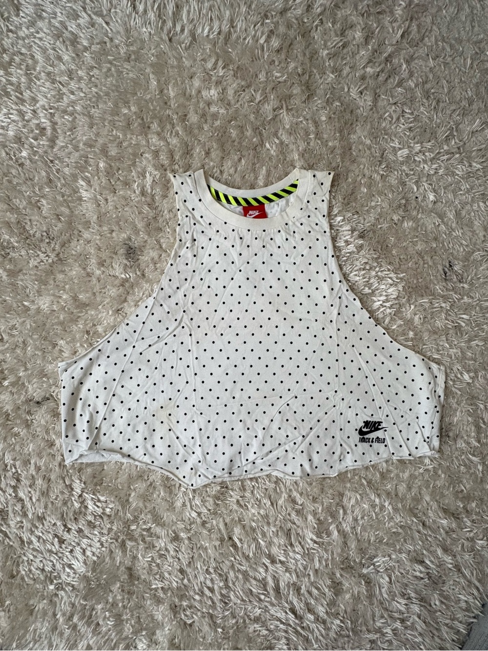 Nike Women’s White Black Polka Dot Crop Muscle Tank Top Crop Track & Field